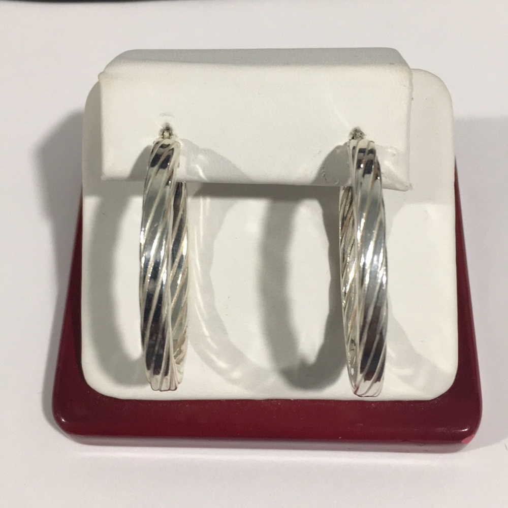 Vintage Sterling Silver Twisted Hoop Earrings